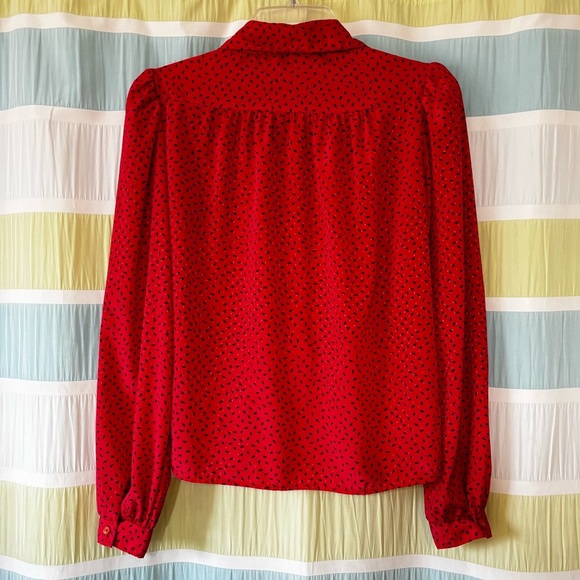 Vintage Red Polka Dot Peter Pan Collar Button Down Blouse Sz Medium - Picture 9 of 10